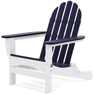 Icon White and Navy Plastic Folding Adirondack Chair
