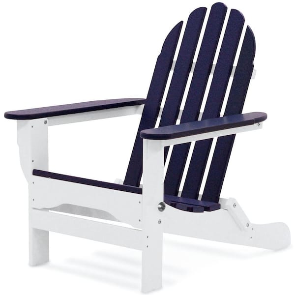 DUROGREEN Icon White and Navy Plastic Folding Adirondack Chair