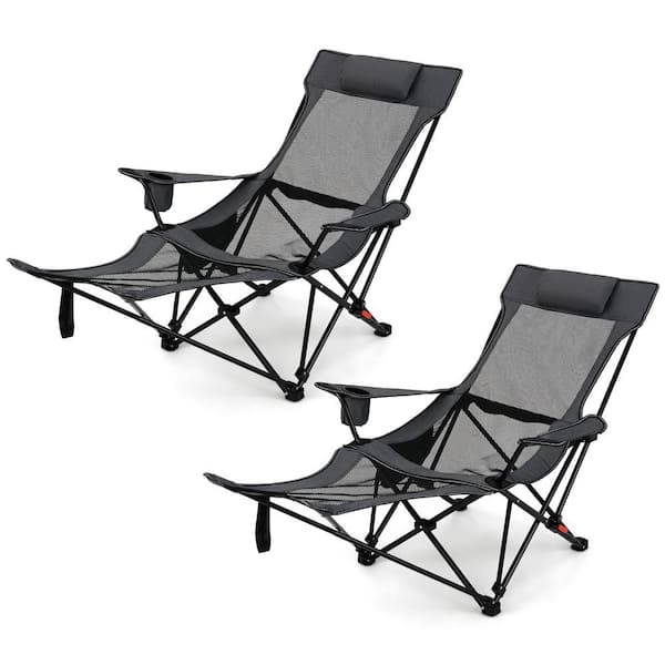2-Pieces Reclining Camping Chair 2 in 1 Lying Chair w/Removable Footrest