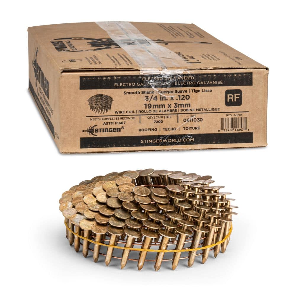 3/4 in. x 0.120-Gauge 15° Smooth Shank Electrogalvanized Wire Coil Collated Roofing Nails (7200-Pack) price history on PriceWatchPro