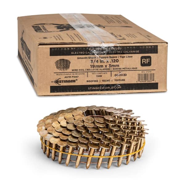 3/4 in. x 0.120 15-Degree Electro-galvanized Smooth Shank Wire Coil Roofing Nails (7200-Per Box)