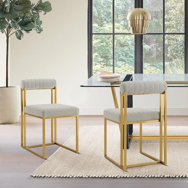 Armen Living Anastasia Taupe Fabric Armless Dining Chair Set of 2