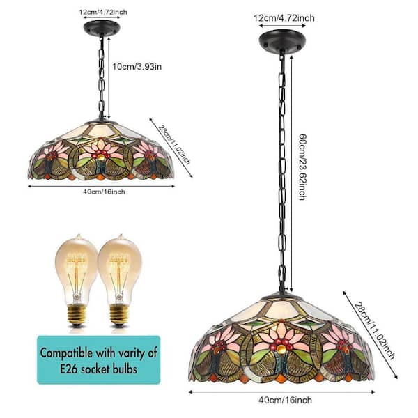 OUKANING 2-Light Multi-Color Retro Shaded Pendant Light with Glass