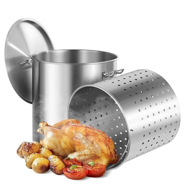 Commercial Stockpot 64 qt. Stainless Steel Nonstick in Silver Cookware Sauce Pot with Lid and Manual, Heavy Duty