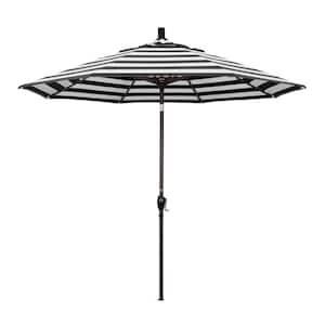 9 ft. Bronze Aluminum Market Push Button Tilt Crank Lift Patio Umbrella in Cabana Classic Sunbrella