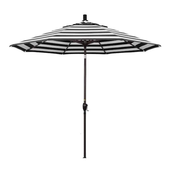 California Umbrella 9 ft. Bronze Aluminum Market Push Button Tilt Crank Lift Patio Umbrella in Cabana Classic Sunbrella