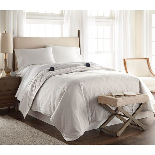 Micro Flannel King/Cal King Ivory Electric Heated Comforter/Blanket