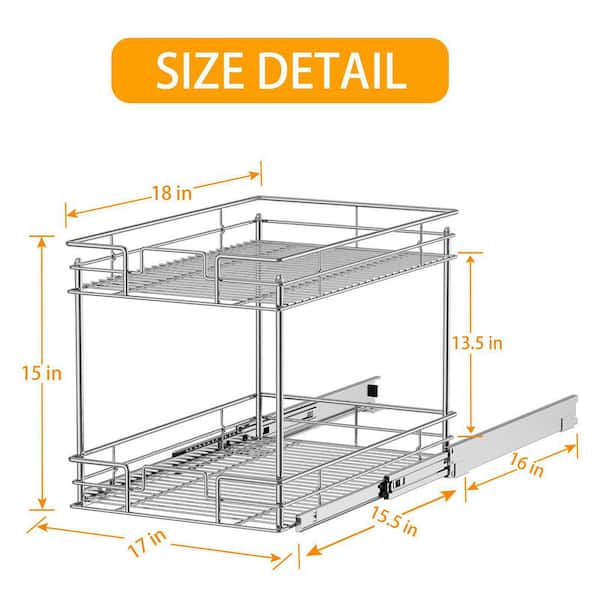 ROOMTEC Pull Out Cabinet Organizer, Under Sink Slide Out Storage Shelf with  2 Tier Sliding Wire Drawer, Sliding Storage for Inside Kitchen Cabinet