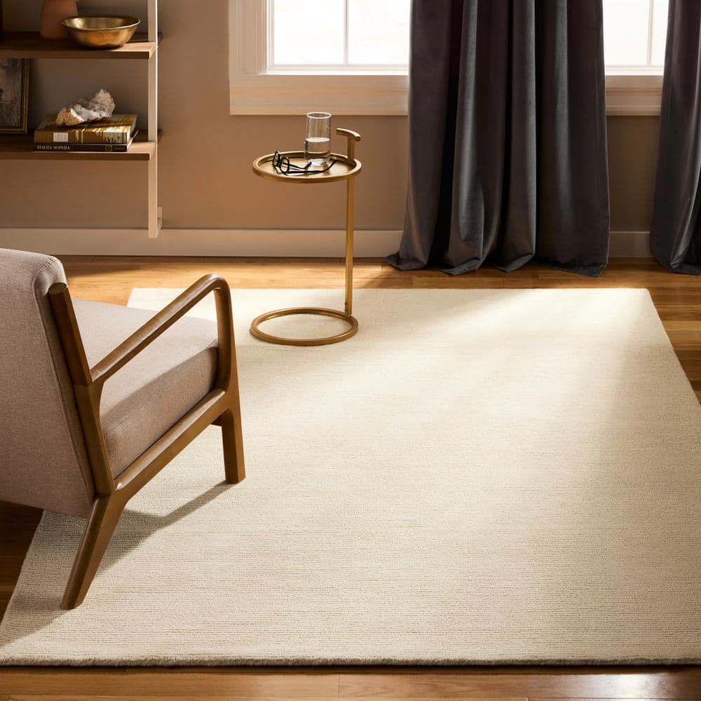 Taupe and Ivory Ribbed Hand-Tufted Wool 5' x 7' Area Rug