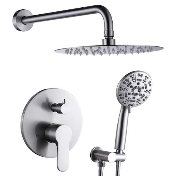  9-Spray Patterns with 1.8 GPM 10 in. Wall Mount Rain Fixed Shower Heads in 10 in. Brushed Nickel