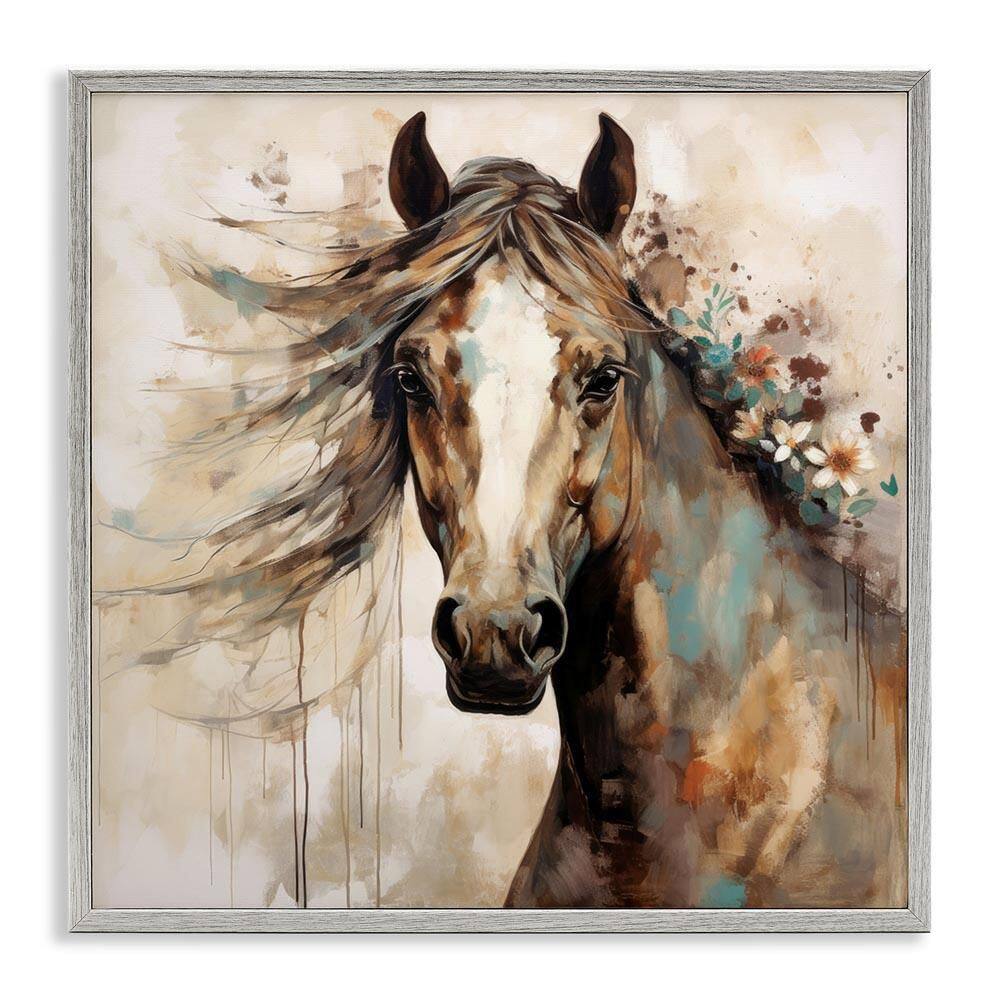 Brown Horse with Florals by Lazar Studio Gray Framed Giclee Art Print Animal 24 in. x 24 in. price history on PriceWatchPro