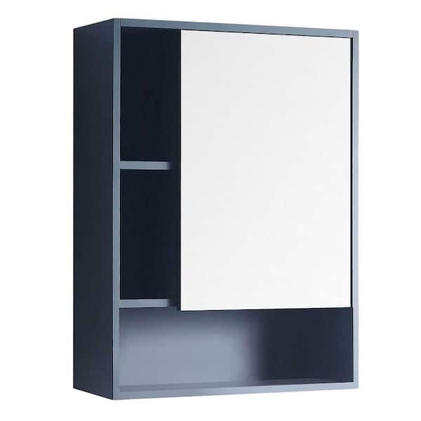 FINE FIXTURES Shawbridge 24 in. W x 29.50 in. H Small Rectangular French Blue Surface Mount Medicine Cabinet with Mirror Right Hand