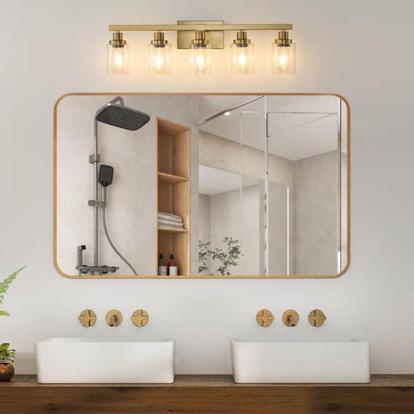 31.1 in. 5 Light Gold Vanity Light with Clear Glass Shade