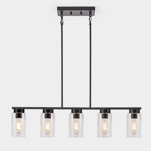Unbranded Modern 5 Light Chandelier Black Clear Glass Rectangular Shape Chandelier for Kitchen with no bulbs included