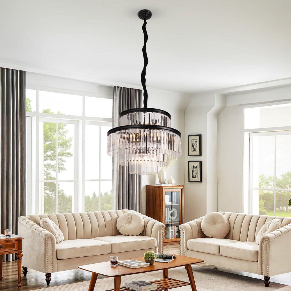 Modern 14-Light Black 4-Tier Chandelier Circle Tiered Chandelier for Living Room Dinning Room Foyer Bulbs Not Included price history on PriceWatchPro