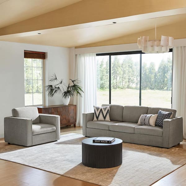 Elison 100 in. 3-piece Slipcovered Polyester Sectional Sofa in Cozy Charcoal