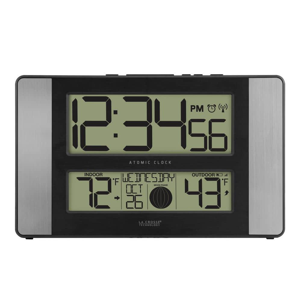 La Crosse Technology 11 In X 7 In Atomic Digital Clock With Temperature And Moon Phase In Aluminum 513 1417al The Home Depot