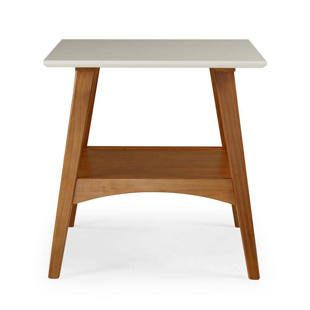 Mid-Century Modern Pine End Table in White and Brown