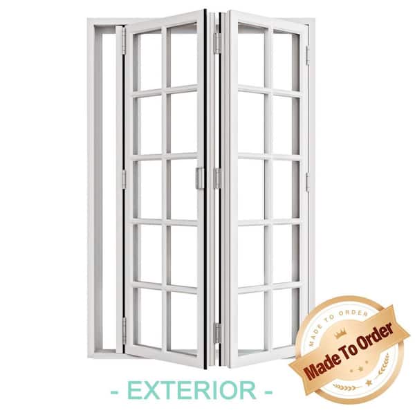 72 in. x 80 in. Right Swing/Outswing Double Tempered Glass White Aluminum Folding Patio Door