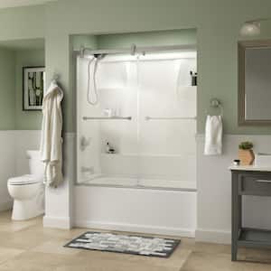 Contemporary 60 in. x 58-3/4 in. Frameless Sliding Bathtub Door in Nickel with 1/4 in. Tempered Clear Glass