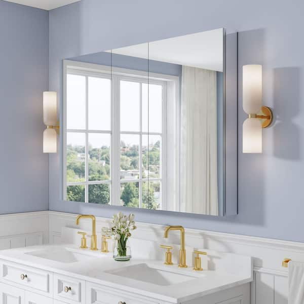 ROSA 52 in. W x 36 in. H Rectangular Tri-View Aluminum Medicine Cabinet with Mirror, Combo Set, BLUM Hinge, Soft Close