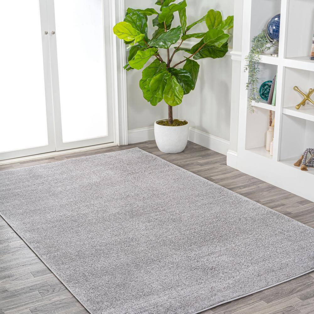Light Gray 12' x 15' Solid Synthetic Low-Pile Area Rug