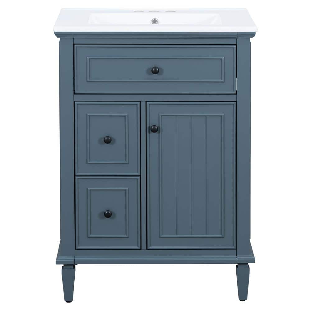 24 in. Single Sink Freestanding Blue Gray Bath Vanity with White Ceramic Top Unassembled price history on PriceWatchPro