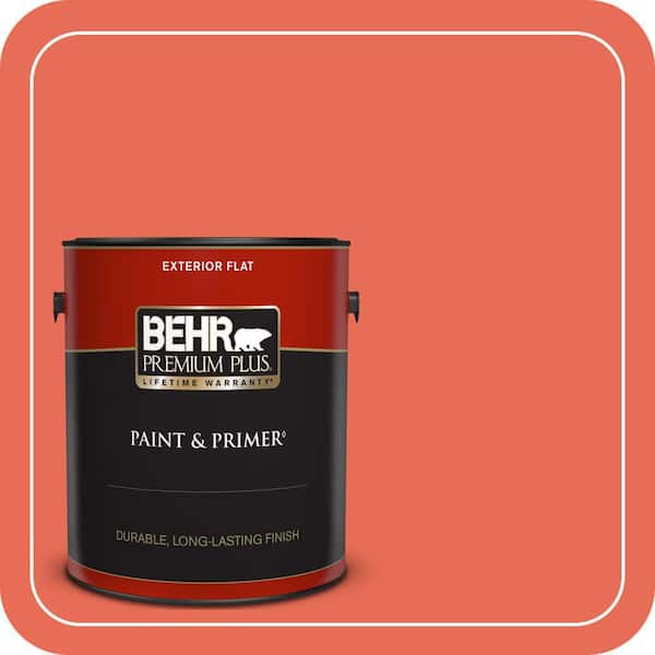 BEHR PREMIUM PLUS 1 gal. #190B-6 Wet Coral Flat Exterior Paint & Primer
