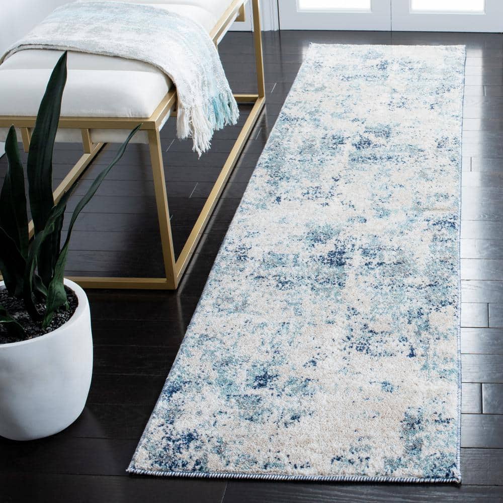 Blue Abstract Stain-Resistant Synthetic Area Rug 24" x 8"