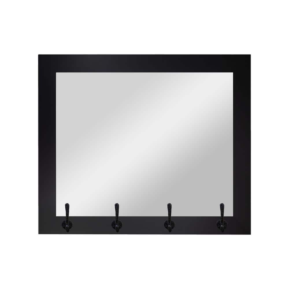 25.5 in. W x 21.5 in. H Black Wall Mirror with Black Hooks