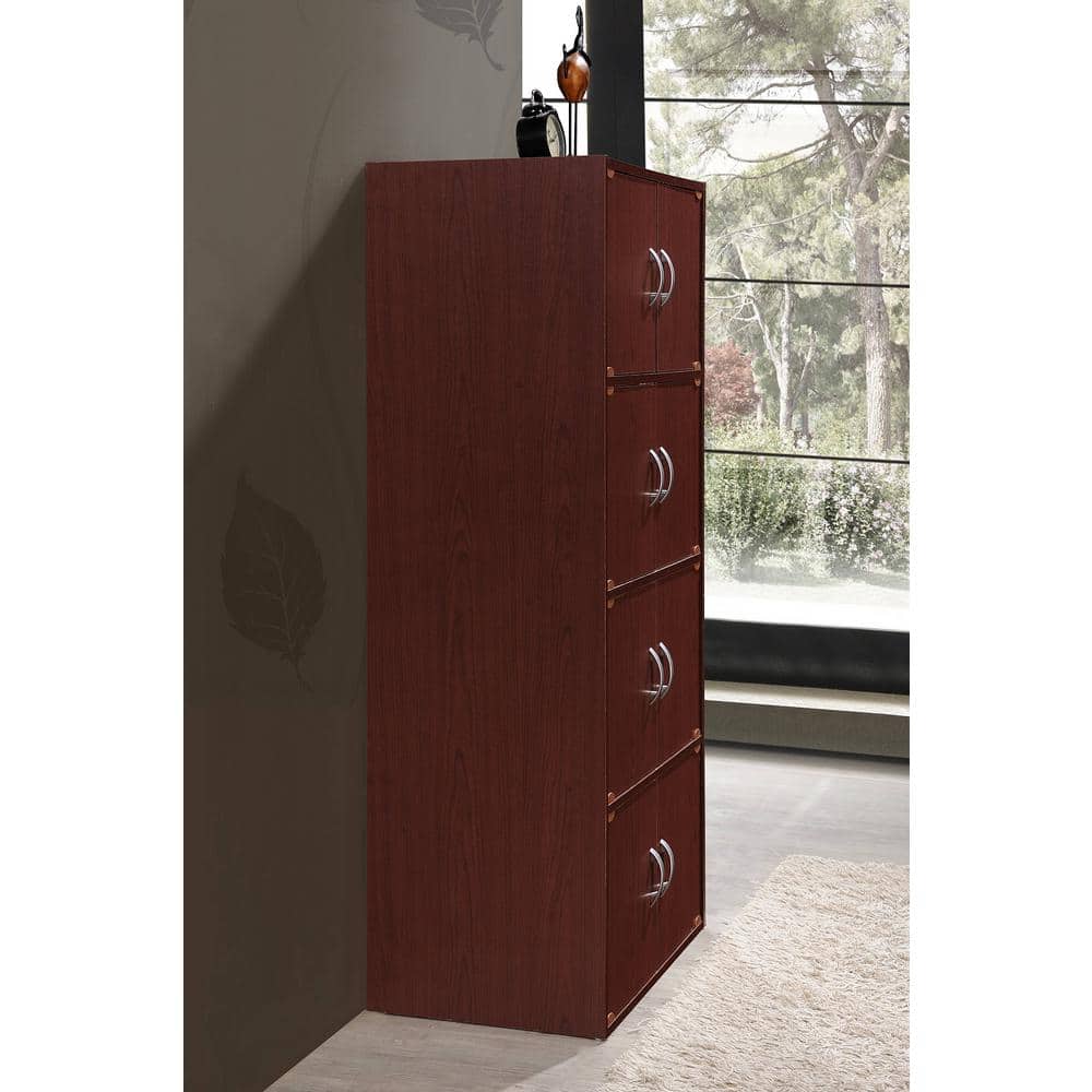 Contemporary Mahogany Engineered Wood 8-Door Office Storage Cabinet