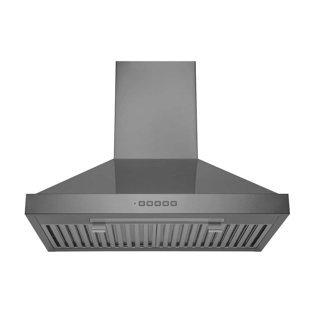 30 in. Convertible Wall Mount Range Hood with Changeable LED Baffle Filters in Black Stainless Steel
