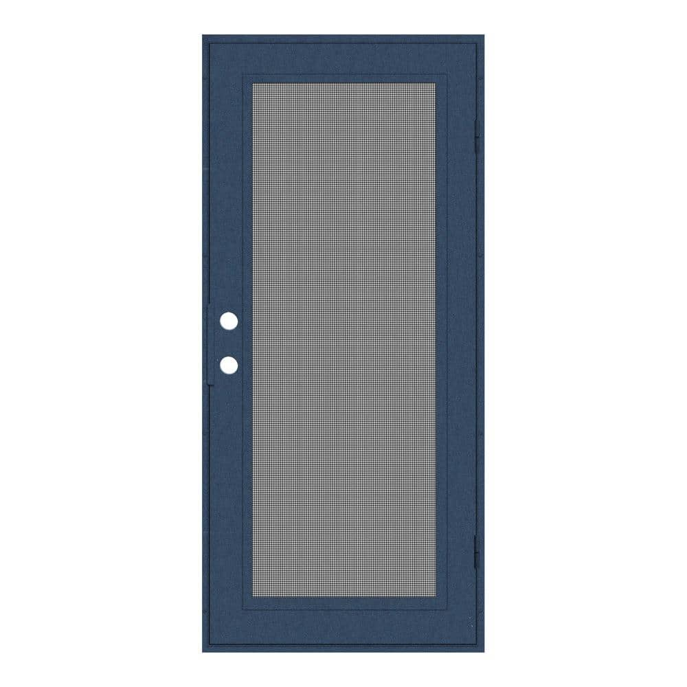 Full View 30 in. x 80 in. Left-Hand/Outswing Blue Aluminum Security Door with Meshtec Screen -  Unique Home Designs, 3S0000CL1BL00A