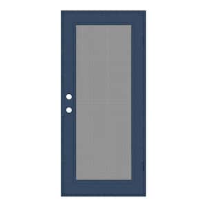 Full View 30 in. x 80 in. Left-Hand/Outswing Blue Aluminum Security Door with Meshtec Screen