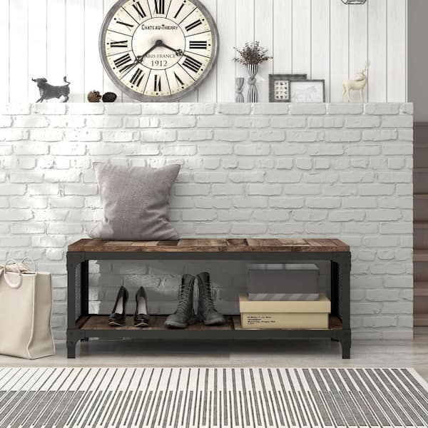 Kleeson 18.7 in. H x 47.32 in. W Reclaimed Barnwood Wood Shoe Storage Bench