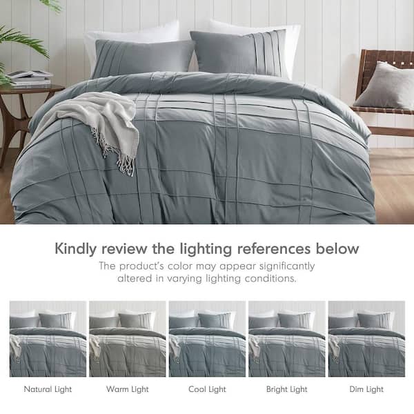 Porter 3-Piece Blue/Grey Microfiber King Soft Washed Pleated Duvet Cover Set
