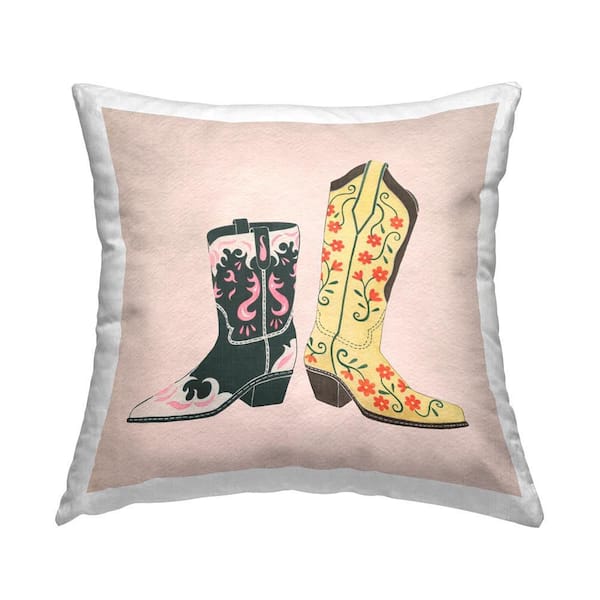 Stupell Industries Floral Cowgirl Fashion Yellow Print Polyester 18 in. x 18 in. Throw Pillow