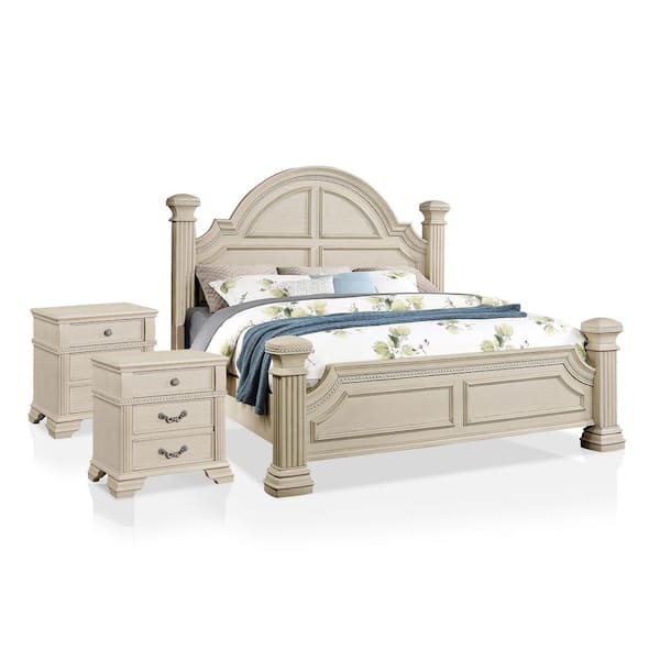 Furniture of America Erminia 3-Piece Antique White Wood Frame California King Bedroom Set