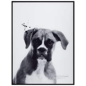 "Boxer" Black and White Pet Paintings on Printed Glass Encased with a Gunmetal Anodized Frame