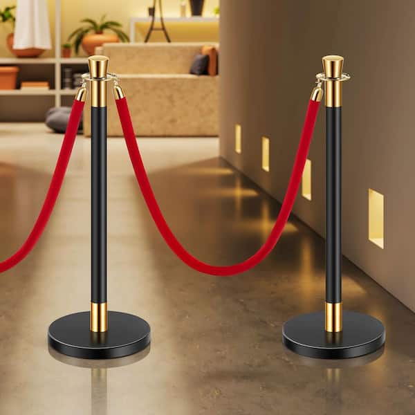 Stanchions and Velvet Ropes, 6 Pcs Crowd Control Barriers with 4 Red Velvet Ropes, Stainless Steel Stanchion Post Queue