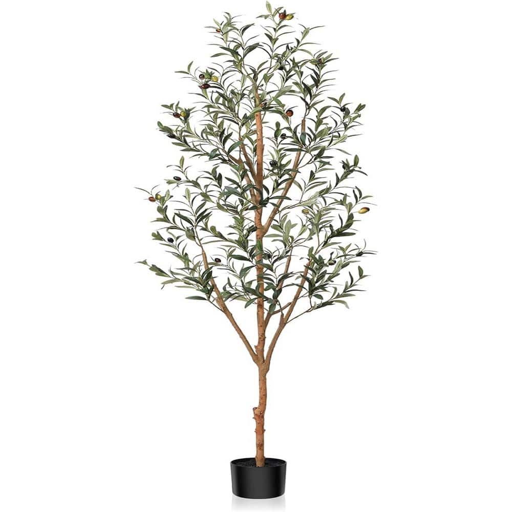 6 ft. Tall Green Artificial Olive Tree, Faux Silk Plant for Home Office Dec