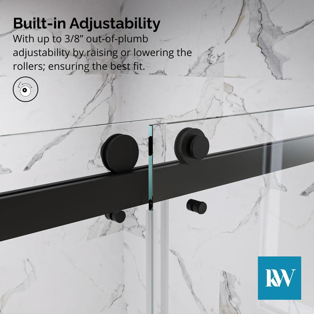 72-Inch Matte Black Frameless Double Sliding Shower Door with Clear Glass