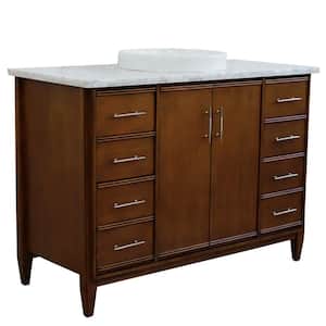 49 in. W x 22 in. D Single Bath Vanity in Walnut with Marble Vanity Top in White Carrara with White Round Basin