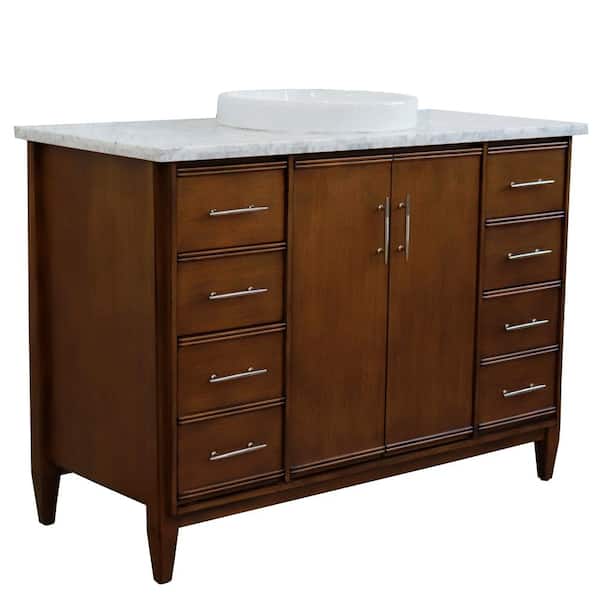 Bellaterra Home 49 in. W x 22 in. D Single Bath Vanity in Walnut with Marble Vanity Top in White Carrara with White Round Basin