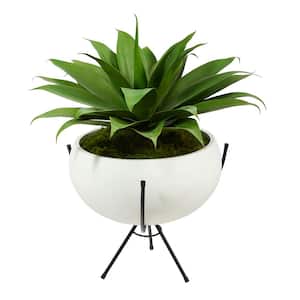 30in. Agave Succulent Artificial Plant in White Planter with Metal Stand