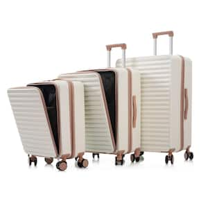 3-Piece Cream White ABS+PC Hardside Spinner Luggage Set with Front Pocket and Cup Holder (20/24/28 in. )