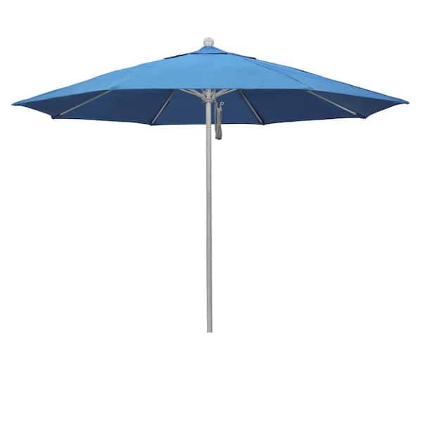 11 ft. Grey Woodgrain Aluminum Market Patio Umbrella with Fiberglass Ribs Pulley Lift in Capri Pacifica