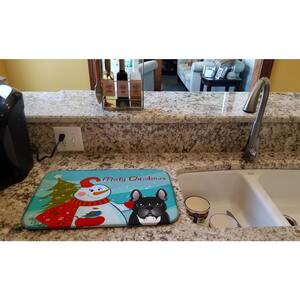 14 in. x 21 in. Multicolor Snowman with French Bulldog Dish Drying Mat