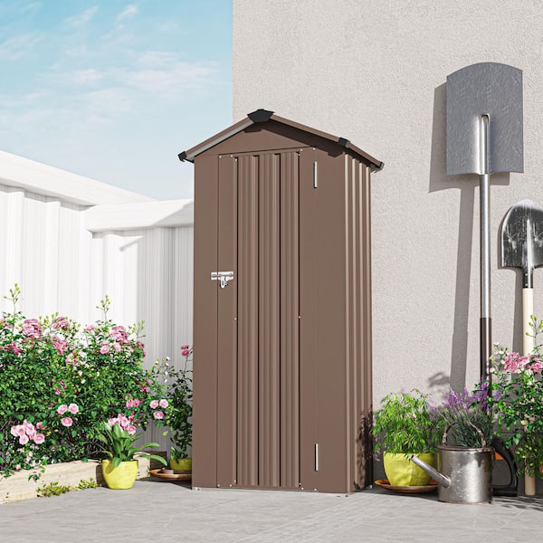 2.5 ft. W x 1.4 ft. D Brown Waterproof Metal Outdoor Storage Shed with Lockable Door (3 sq. ft. )