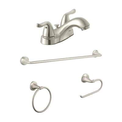 Constructor 4 in. Centerset 2-Handle Bathroom Faucet and Bath Accessory Value Kit in Brushed Nickel